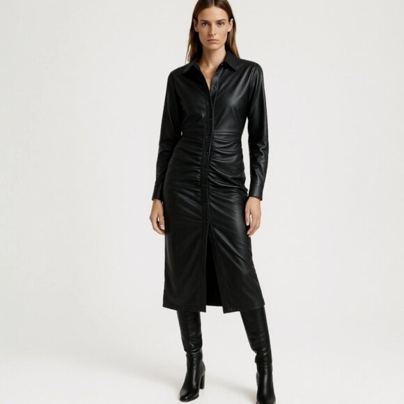 Zara Women's Black Vegan Leather Dress Size Large - Picture 1 of 16